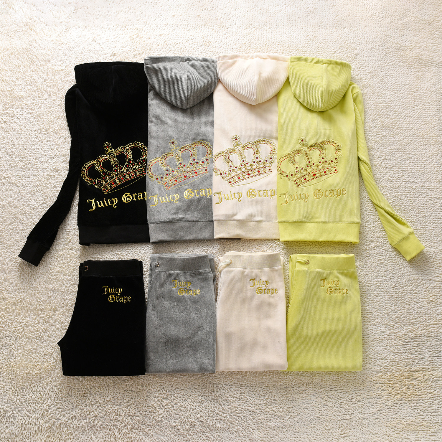 2026春秋新款天鹅绒运动休闲套装女皇冠绣花修身显瘦女装卫衣套装