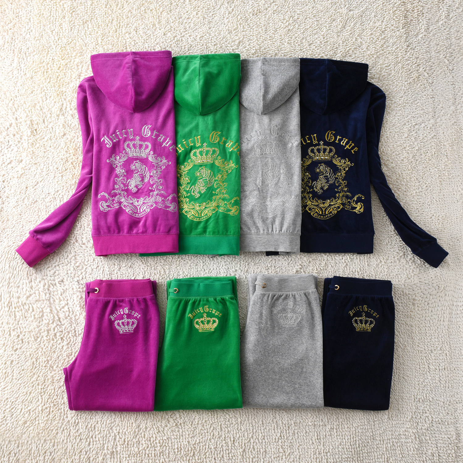 2025春秋季新款皇冠烫钻天鹅绒运动套装女休闲女装修身卫衣