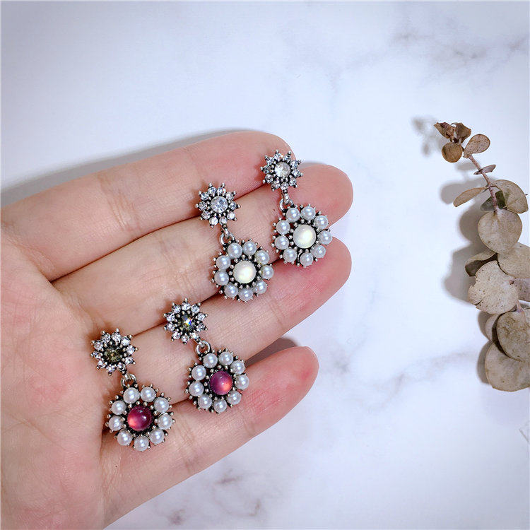 925银针日韩版韩国进口复古甜美百搭精致闪亮花朵小耳坠耳钉耳环