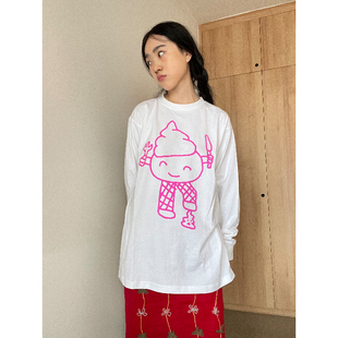 曼斯特物种美味长袖T袖原创设计可爱潮流卡通趣味纯色棉情侣女