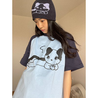 短袖卡通中等印花纯棉男女