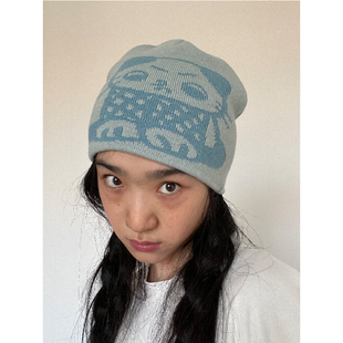 曼斯特物种Ihateeverything原创冬季卡通提花保暖针织毛线登山帽