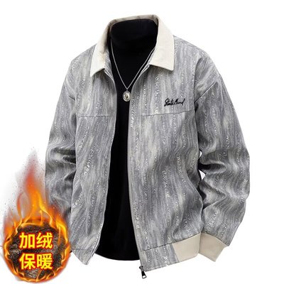 春秋韩版时髦复古cleanfit惠灵顿加绒夹克男士宽松做旧渐变外套潮