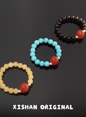 希山原创天然石水晶南红轻奢小众高级感素圈戒指女质显白搭食指环