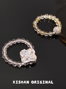 希山原创设计小众天然紫水晶蜜蜂戒指女串珠百搭显白闪高级感指环