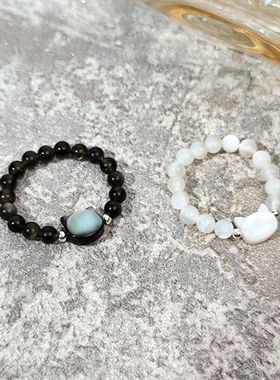 希山原创小众设计天然贝壳水晶弹力戒指女ins百搭显白食指环指环