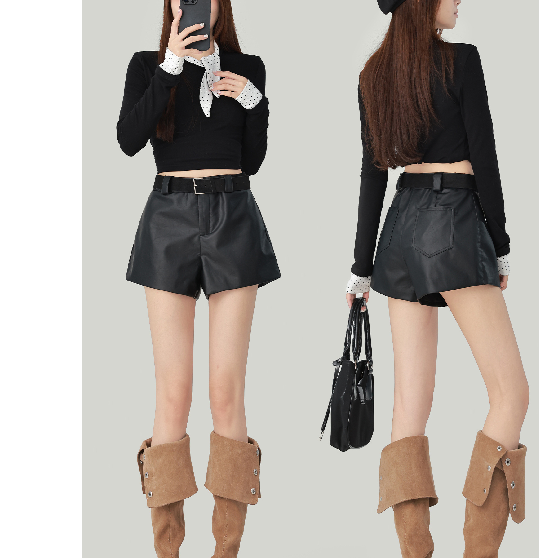 辣妹黑色皮裤女冬大码胖MM高腰