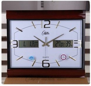 正品包邮 康巴丝静音液显万年历办公室方形钟表客厅卧室石英钟