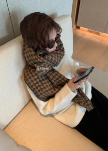 METWO 百搭秋冬氛围感绿咖撞色格子围巾男女情侣款柔软厚实围脖