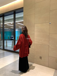 Hers 一勺甜新年战袍圣诞红新中式盘扣毛衣开衫外套女款 92817#