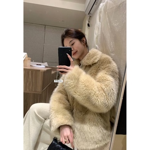 METWO 托斯卡纳皮毛一体夹棉外套女款短款2024冬季新款高级感大衣