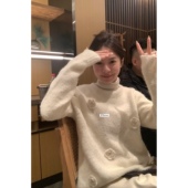 METWO 2239 毛衣女秋冬软糯糯百搭奶白色圆领宽松套头慵懒风上衣