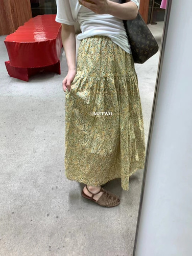 METWO 2025春夏新款韩系简约百搭ins风女少女感长裙8888#碎花半裙