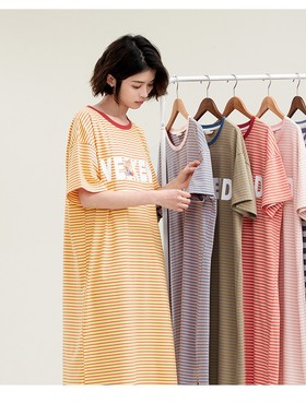 康妮雅睡衣夏新款针织纯棉短袖连衣裙女睡裙宽松舒适可外穿622313