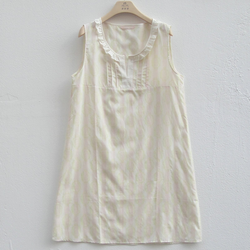 康妮雅家居服睡衣夏款棉+桑蚕丝圆领无袖中裙女睡裙连衣裙62463