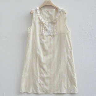康妮雅家居服睡衣夏款棉+桑蚕丝圆领无袖中裙女睡裙连衣裙62463