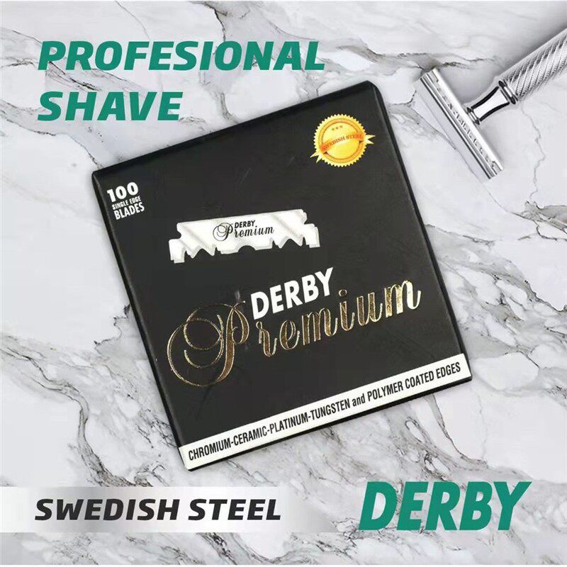 土耳其Derby德比黑金刀片手动剃须不锈钢单刃修面修眉刀100片装图片