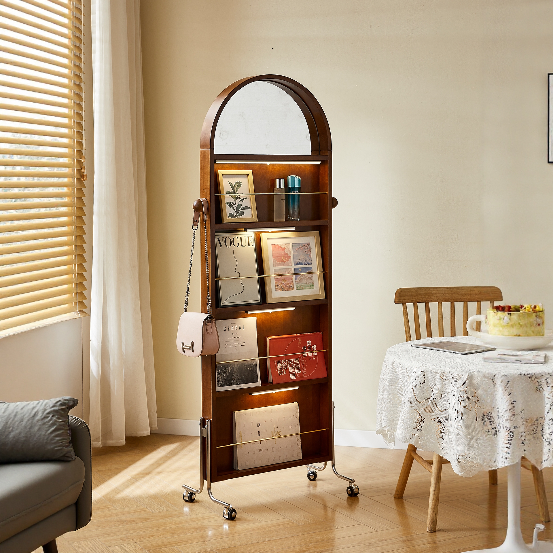 全身镜可移动杂志架中古风落地镜