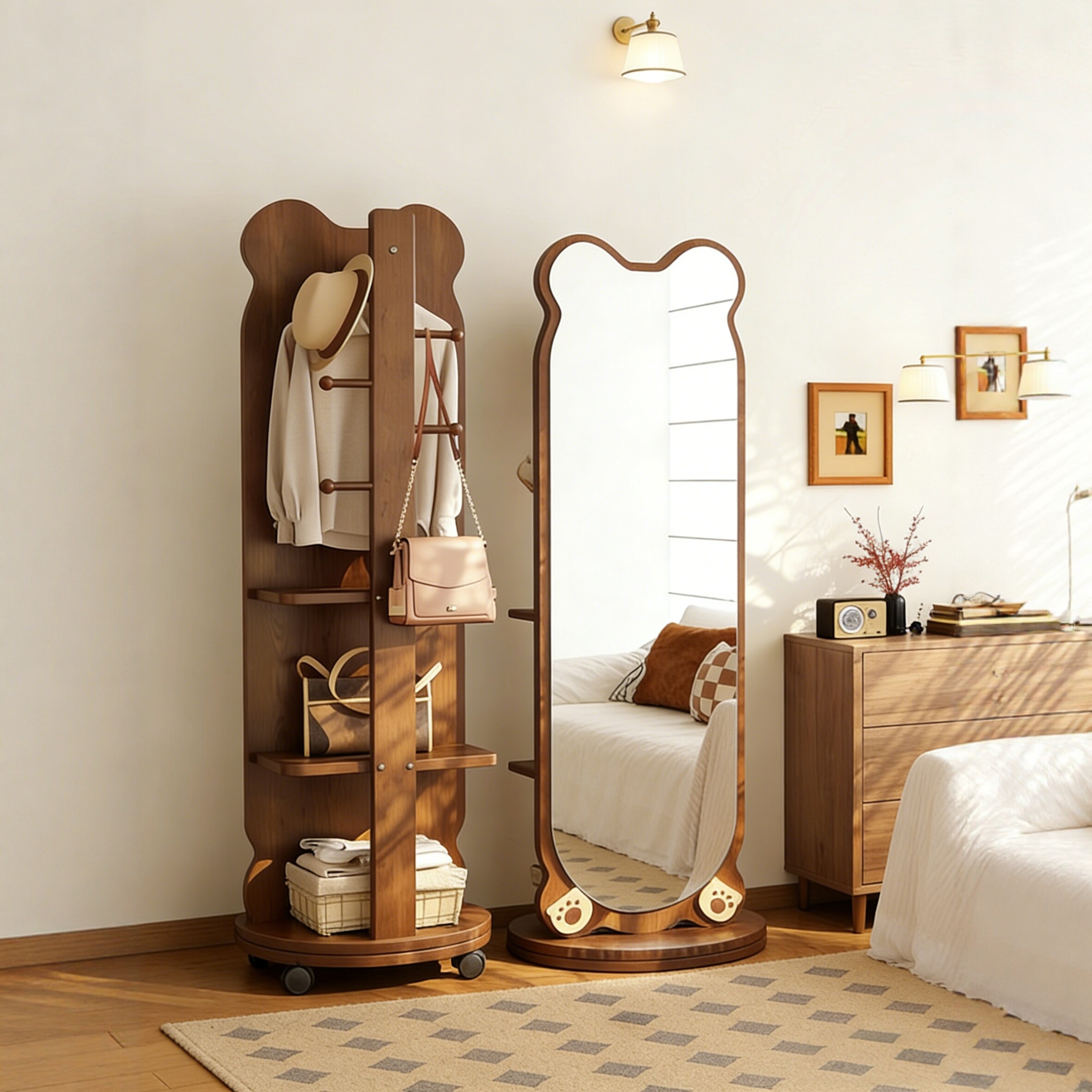 旋转穿衣镜可移动衣帽架镜子