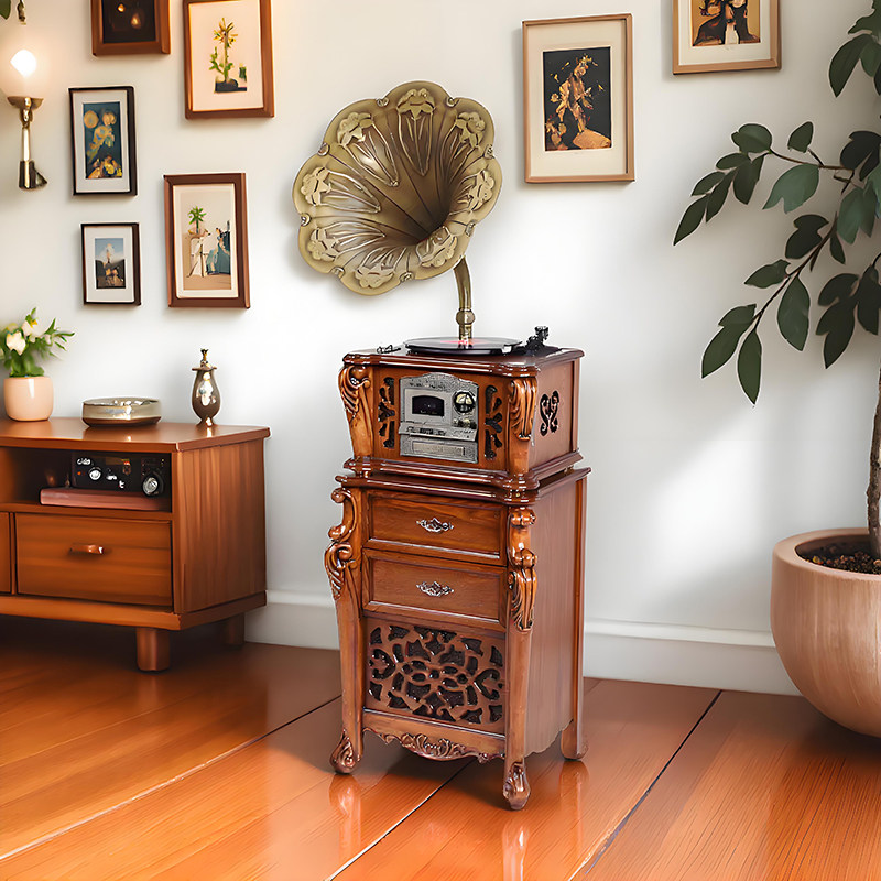 LEETAC/理丹L9301留声机复古仿古大喇叭蓝牙黑胶唱片机老式电唱机