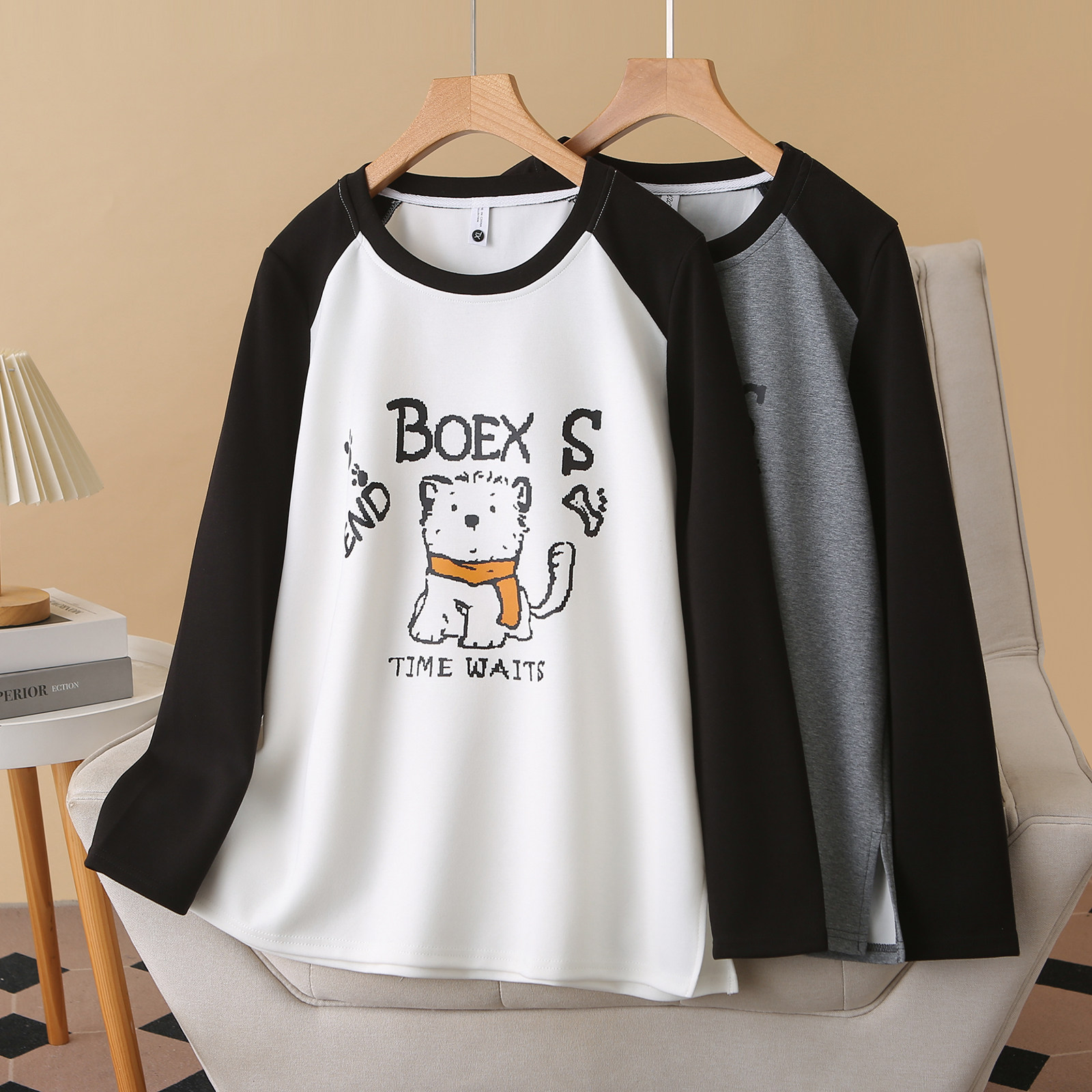 200斤大码女装秋冬新款拼色袖开叉印花打底衫遮肚子显瘦上衣,女装/女士精品,大码内搭,淘宝优惠券,粉丝福利购,淘宝优惠卷