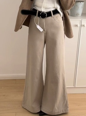 OoH 0325加绒加厚牛仔弹力直筒窄版牛仔裤高腰显瘦通勤秋冬新款