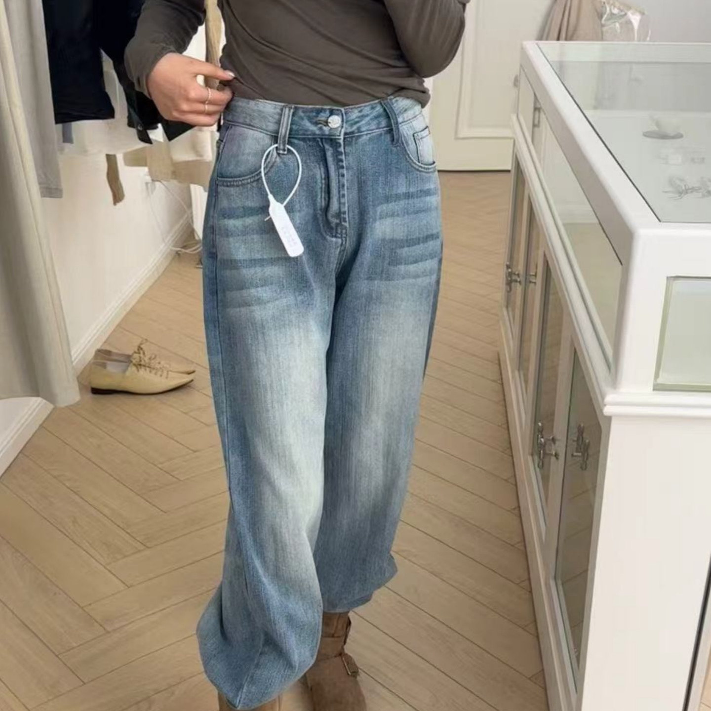 春季爆款牛仔裤阔腿裤女高腰显瘦