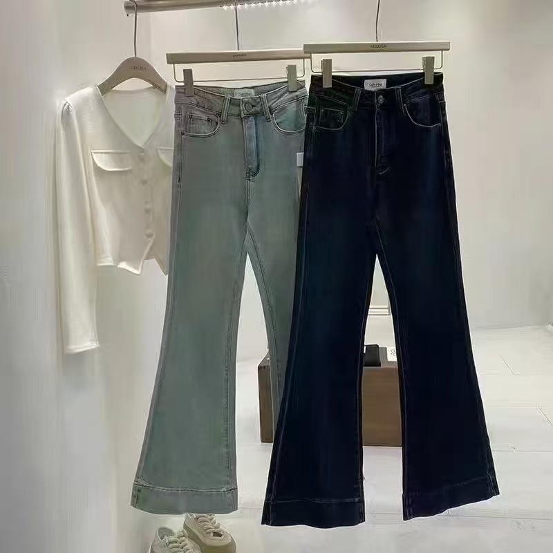ooh-hha89920美式复古微喇牛仔裤女弹力修身显瘦喇叭长裤2025春款