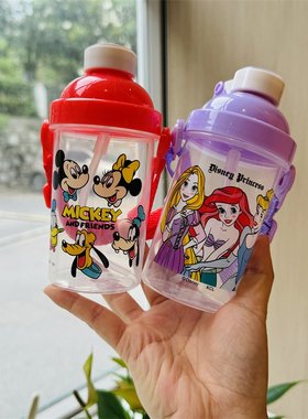 日本本土迪士尼儿童随身吸管杯创意锁扣杯玩具总动员喝水杯270ml