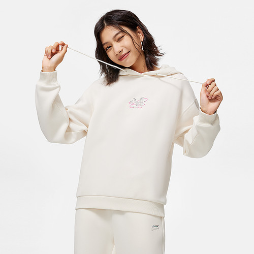 李宁卫衣女春运动系列舒适透气宽松休闲套头连帽卫衣AWDU042--B品