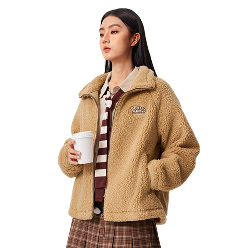 李宁羊羔绒保暖外套丨外套女士加绒秋冬复古运动服AFDUD66