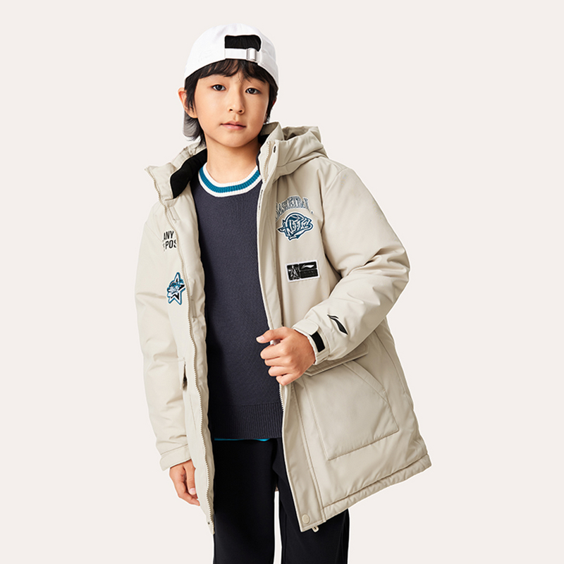 李宁冬季篮球系列男童宽松型防风保暖休闲潮流中羽绒服YYMU125-