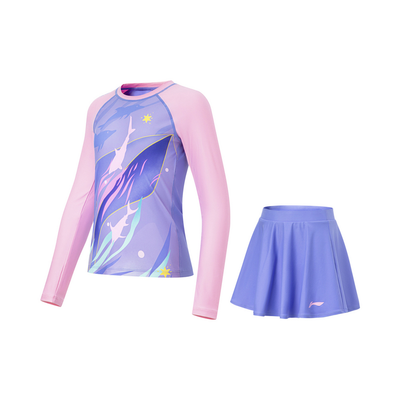 李宁秋季儿童游泳系列撞色圆领防晒时尚休闲分身泳衣YSLT004