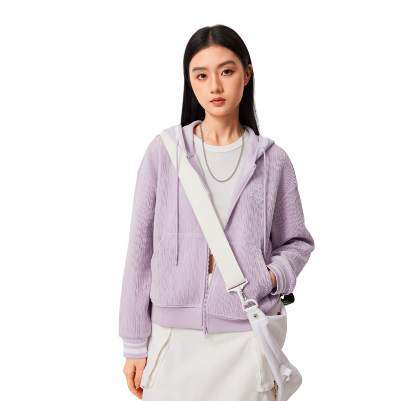 李宁女子运动生活休闲系列宽松型开衫连帽卫衣AWDU682-B品