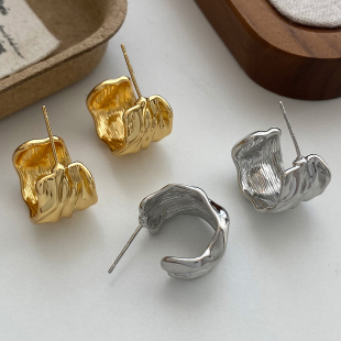 女 爆款 法式 复古不规则金属C圈耳环925银针耳钉高级感耳饰2025新款