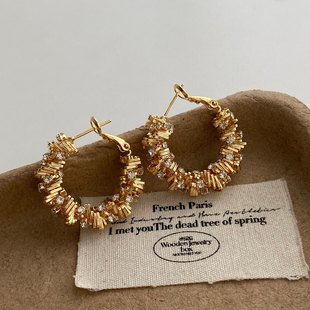 欧美复古碎银星芒耳圈银针耳环小众设计高级感耳饰2025新款爆款女