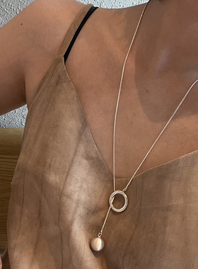 法式复古拉丝圆球吊坠项链