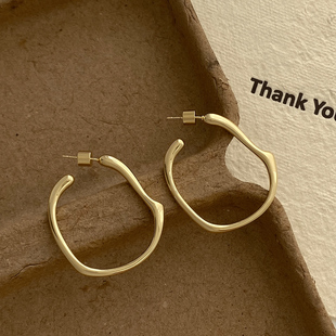 欧美复古高级感不规则大圈耳环小众设计925银针耳钉2025年新款 女