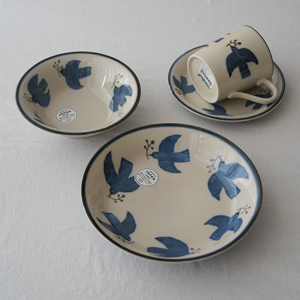 日本进口bisque美浓烧鲜花海鸥陶瓷餐具咖喱盘深盘复小盘古马克杯