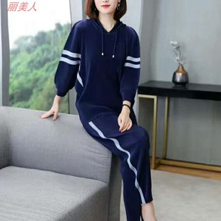 套装2020早春新款褶皱休闲运动两件套裤套女潮时尚超弹大码女