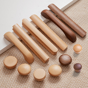 T型原木衣柜拉手实木抽屉橱柜木质儿童柜门把手木头柜子日式简约