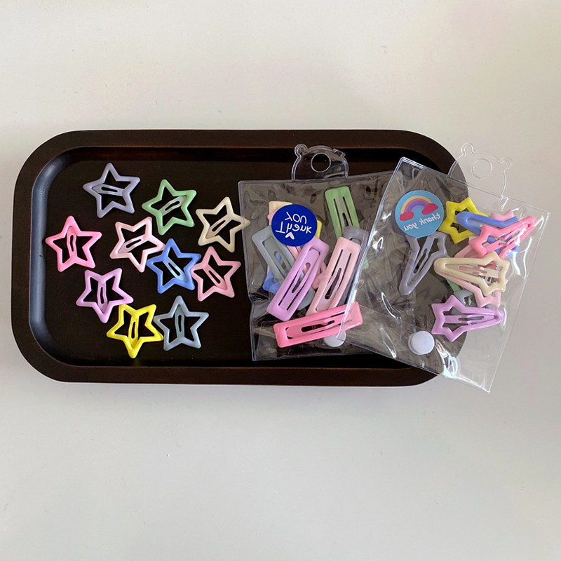 基础百搭10个装~韩国儿童糖果色发夹女童星星宝宝刘海夹方型头饰