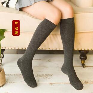 3双成人袜子小腿袜女中筒高长筒堆堆袜纯色黑色深灰jk学生棉春秋
