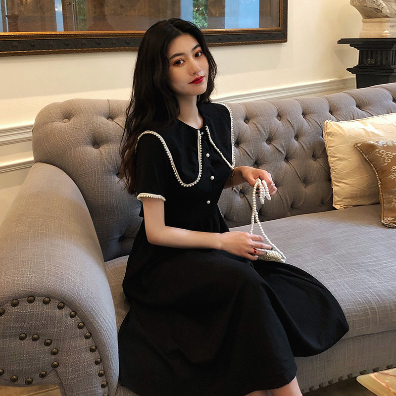 法式小众桔梗裙子女夏季新款气质修身钉珠短袖娃娃领中长款连衣裙|ruв категории Женская одежда, платье - от Buy2taobao.com для оказания профессиональной услуги покупки агента Taobao