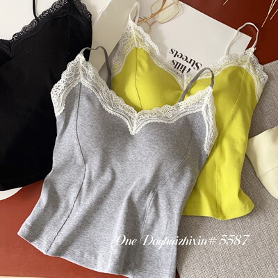 惠芝欣5587春夏新款蕾丝花边吊带女固定杯打底上衣修身舒适显瘦