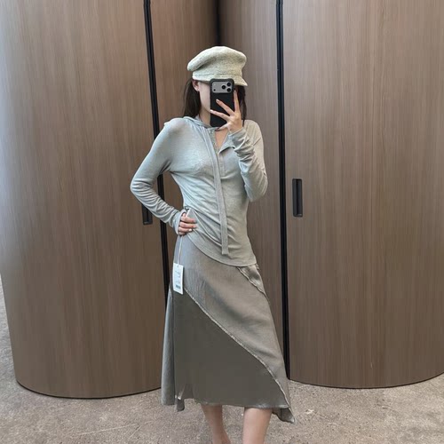 E1新款气质显瘦百搭慵懒风不规则半身裙女4605