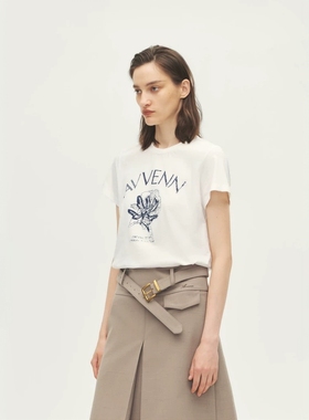 【VIINS】AVVENN25秋季新品简约小廓形创意花卉棉麻圆领T恤1529