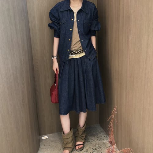 E1新款复古港风时髦女装牛仔半身裙4689