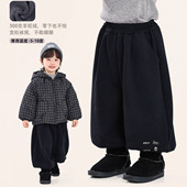 男童一体绒裤 中小童保暖加厚卫裤 子冬季 300克羊驼绒宽松运动长裤