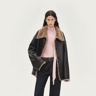 毛皮外套时髦百搭 AVVENN正反两穿翻领设计中长款 现货